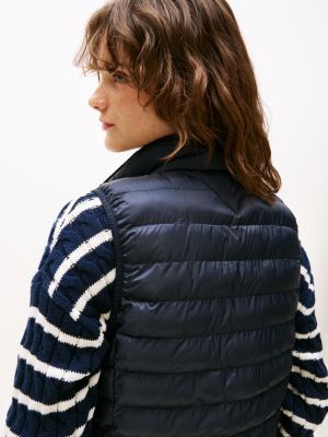 blue down-filled quilted vest for women tommy hilfiger