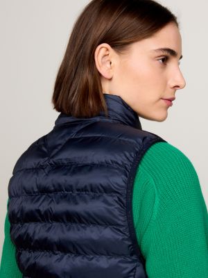 blue down-filled quilted vest for women tommy hilfiger