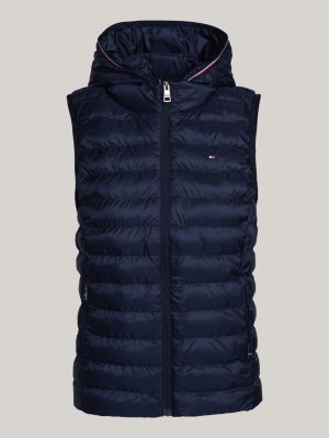 blue down-filled quilted vest for women tommy hilfiger