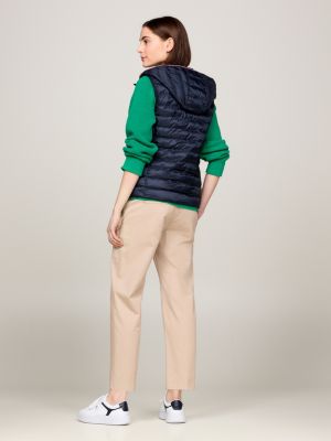 blue down-filled quilted vest for women tommy hilfiger