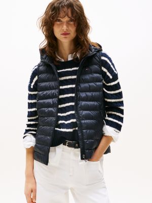 blue down-filled quilted vest for women tommy hilfiger