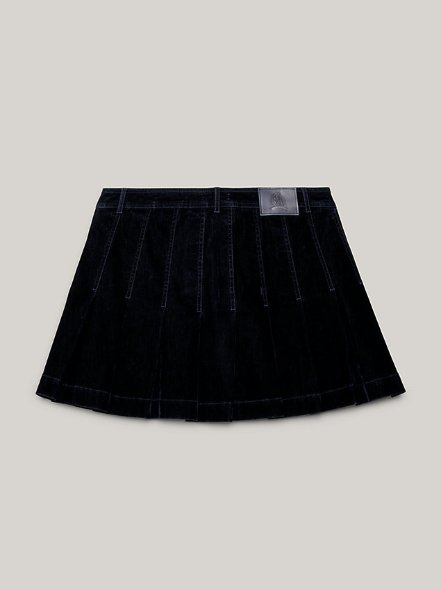 blue curve velvet pleated denim mini skirt for women tommy hilfiger
