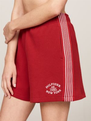 rot sport college-shorts mit streifen-tape für damen - tommy hilfiger