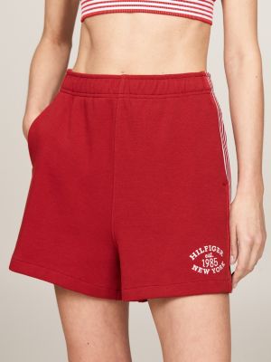 rot sport college-shorts mit streifen-tape für damen - tommy hilfiger