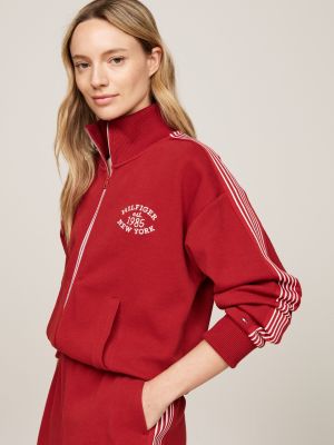 red sport varsity zip-thru track jacket for women tommy hilfiger