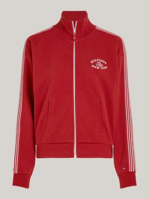 red sport varsity zip-thru track jacket for women tommy hilfiger