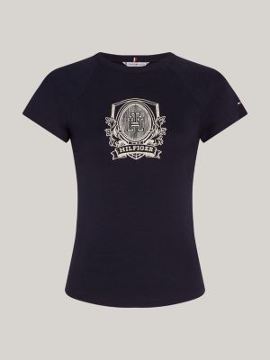 t-shirt slim fit con maniche raglan blu da donne tommy hilfiger