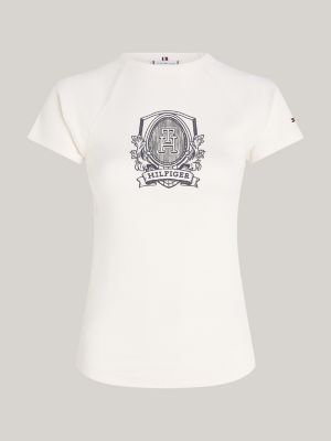 t-shirt slim fit con maniche raglan bianco da donne tommy hilfiger