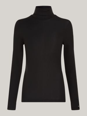 black roll neck long sleeve slim t-shirt for women tommy hilfiger