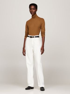 braun slim fit langarmshirt mit rollkragen für damen - tommy hilfiger
