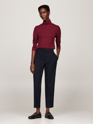 t-shirt ajusté à manches longues et col roulé rouge pour femmes tommy hilfiger