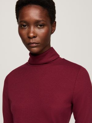 red roll neck long sleeve slim t-shirt for women tommy hilfiger