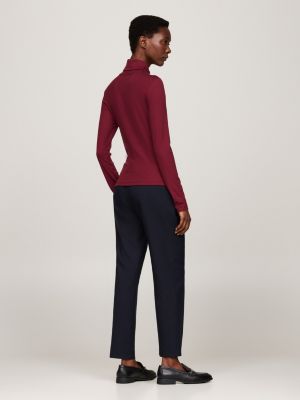 t-shirt ajusté à manches longues et col roulé rouge pour femmes tommy hilfiger