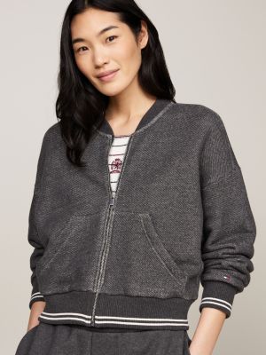 grey varsity back logo zip-thru relaxed jumper for women tommy hilfiger