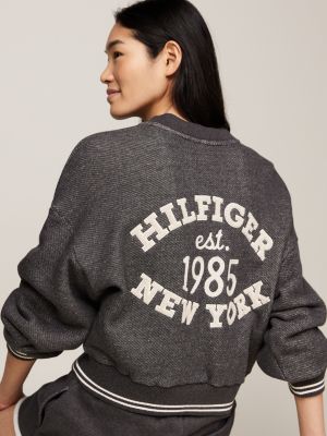 grey varsity back logo zip-thru relaxed jumper for women tommy hilfiger