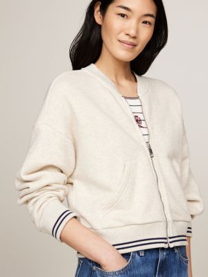 white varsity back logo zip-thru relaxed jumper for women tommy hilfiger