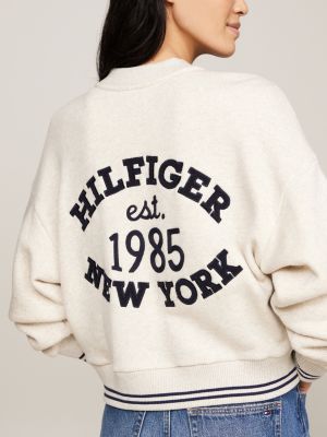 white varsity back logo zip-thru relaxed jumper for women tommy hilfiger