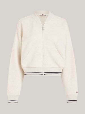 white varsity back logo zip-thru relaxed jumper for women tommy hilfiger