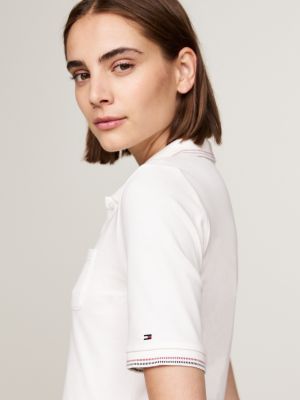 weiß slim fit polokleid mit kontrast-streifen für damen - tommy hilfiger