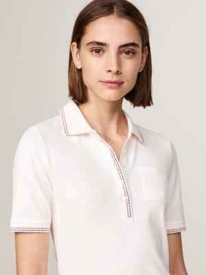 weiß slim fit polokleid mit kontrast-streifen für damen - tommy hilfiger