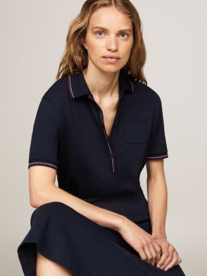 abito polo a campana con impunture iconiche blu da donne tommy hilfiger