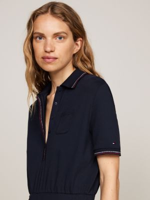 abito polo a campana con impunture iconiche blu da donne tommy hilfiger