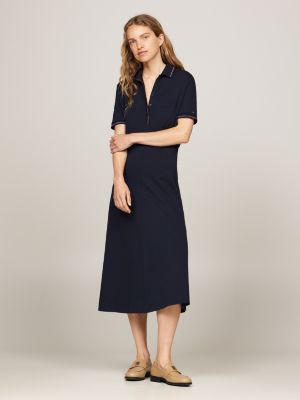 Topstitch Fit And Flare Polo Dress