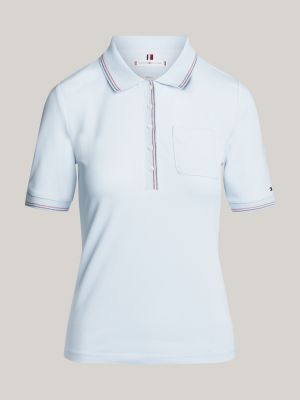 polo slim fit con bordi a contrasto blu da donne tommy hilfiger