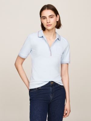 polo slim fit con bordi a contrasto blue da donne tommy hilfiger