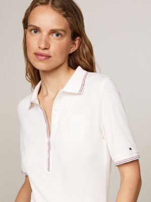 polo slim fit con bordi a contrasto bianco da donne tommy hilfiger