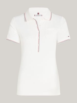 polo slim fit con bordi a contrasto bianco da donne tommy hilfiger