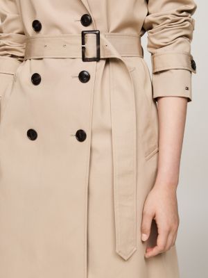 beige waterafstotende slim fit trenchcoat voor dames - tommy hilfiger