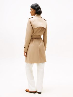 beige waterafstotende slim fit trenchcoat voor dames - tommy hilfiger