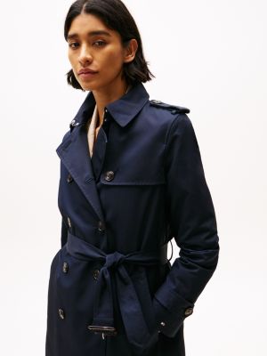 blau wasserabweisender slim fit trenchcoat für damen - tommy hilfiger