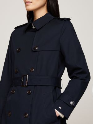 blau wasserabweisender slim fit trenchcoat für damen - tommy hilfiger