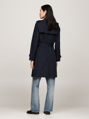 blau wasserabweisender slim fit trenchcoat für damen - tommy hilfiger