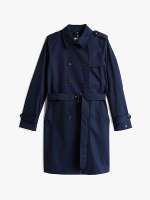 blau wasserabweisender slim fit trenchcoat für damen - tommy hilfiger