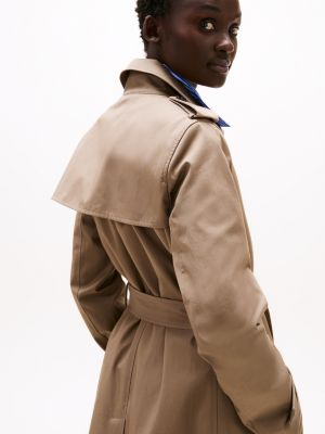 khaki waterafstotende slim fit trenchcoat voor dames - tommy hilfiger