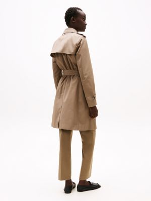 khaki waterafstotende slim fit trenchcoat voor dames - tommy hilfiger