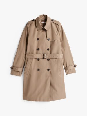 khaki water repellent slim trench coat for women tommy hilfiger