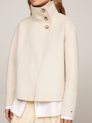 beige funnel neck button collar jacket for women tommy hilfiger