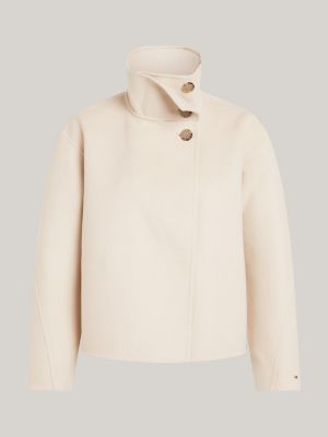 beige funnel neck button collar jacket for women tommy hilfiger