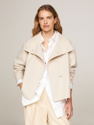 beige funnel neck button collar jacket for women tommy hilfiger