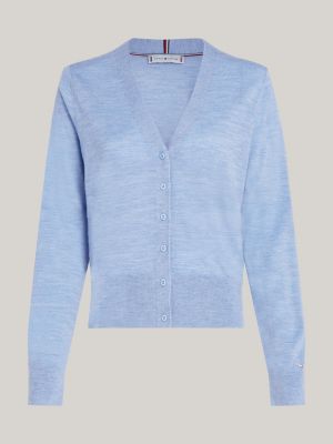 blue merino wool v-neck cardigan for women tommy hilfiger