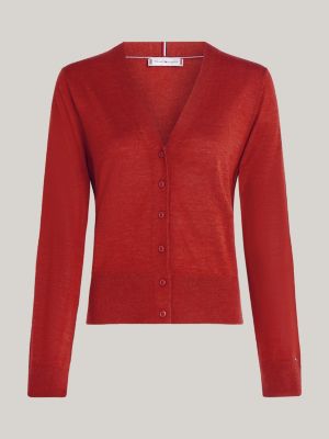 Merino Wool V-Neck Cardigan | Red | Tommy Hilfiger