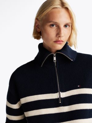 blau relaxed fit pullover mit reißverschluss für damen - tommy hilfiger