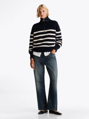 pullover relaxed fit con mezza zip blu da donne tommy hilfiger