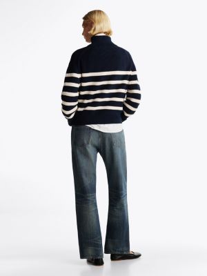 pullover relaxed fit con mezza zip blu da donne tommy hilfiger