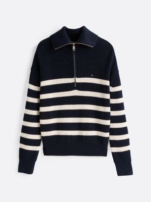 pullover relaxed fit con mezza zip blu da donne tommy hilfiger