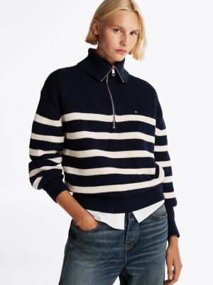 blau relaxed fit pullover mit reißverschluss für damen - tommy hilfiger